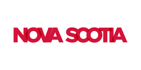 Nova Scotia in the Canada emblem. The design features a geometric style, vector illustration with bold typography in a modern font. The graphic slogan lettering.