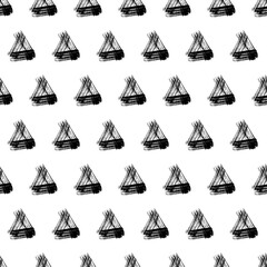 Seamless pattern with black triangle grunge brush strokes