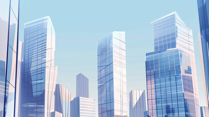 Fototapeta premium A futuristic skyscraper with a sleek, reflective glass facade rising against a clear blue sky, showcasing modern urban architecture and advanced design