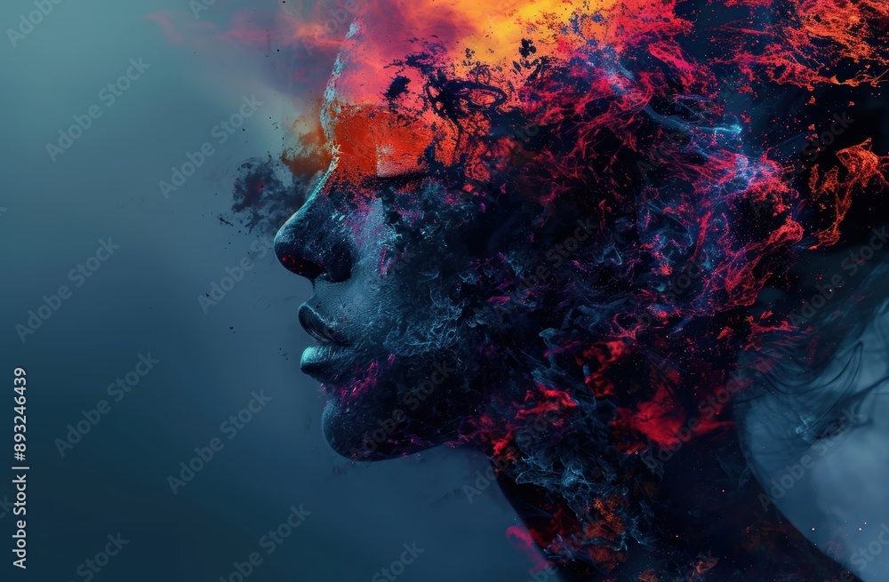 Wall mural Fiery abstract portrait of a human face