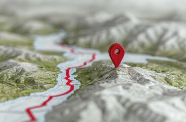 red map pin on topographic map