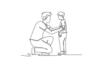 Parent-child relationship, communication concept. Single line draw design vector graphic illustration.