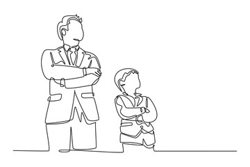 Parent-child relationship, communication concept. Single line draw design vector graphic illustration.