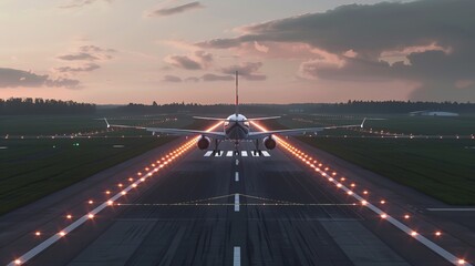 Fototapeta premium An aircraft approaching a runway.