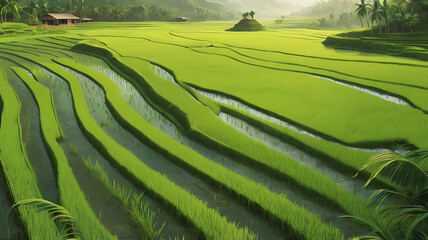 Fototapeta premium A lush rice paddy field, representing agriculture and the lifeline of rural India