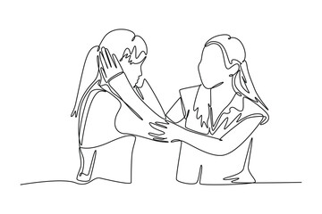 Parent-child relationship, communication concept. Single line draw design vector graphic illustration.