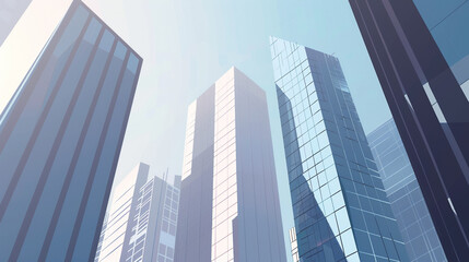 Obraz premium A futuristic skyscraper with a sleek, reflective glass facade rising against a clear blue sky, showcasing modern urban architecture and advanced design