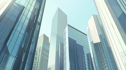 A futuristic skyscraper with a sleek, reflective glass facade rising against a clear blue sky, showcasing modern urban architecture and advanced design