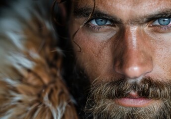 Fototapeta premium Intense gaze of a rugged man with a beard