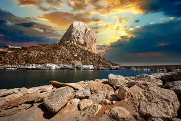 Harbor of Calpe with penyal d'ifac, Costa Blanca, Spain