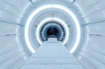 interior of a futuristic medical scanner with glowing lights