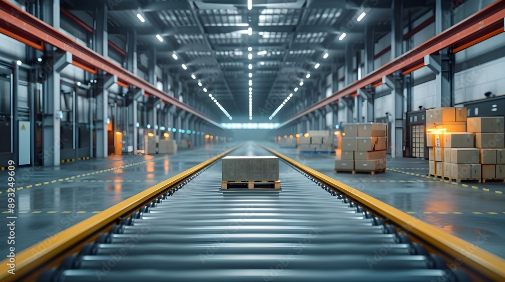 Poster advanced automated logistics hub with efficient packaging and sorting systems for high tech industri