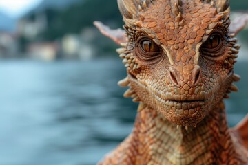close-up of a scaly reptile with piercing eyes