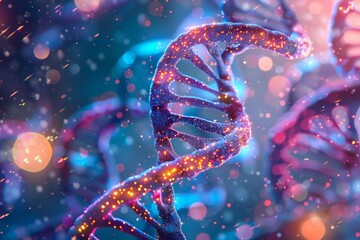 DNA double helix. DNA molecule structure. Medical science research of chromosome DNA genetic biotechnology in human genome cell. Science laboratory experiments analysis and genetic engineering study. 
