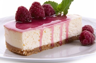 Delicious raspberry cheesecake with fresh raspberries