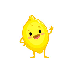  Cute cartoon lemon . Happy smiling lemon character. Flat funny fruit isolated on white. 
