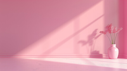 A smooth, pastel pink background with a matching floor, soft lighting to avoid shadows, minimalist style, high-resolution, gentle and calming appearance.