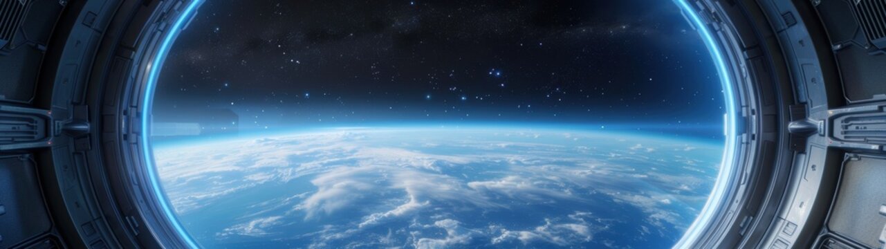 View of earth from space through spacecraft window
