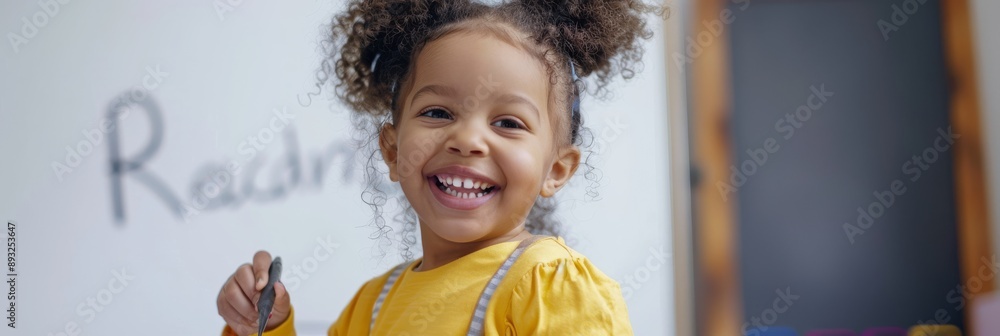 Poster a young student joyfully participates in classroom activities, learning and exploring in an educatio