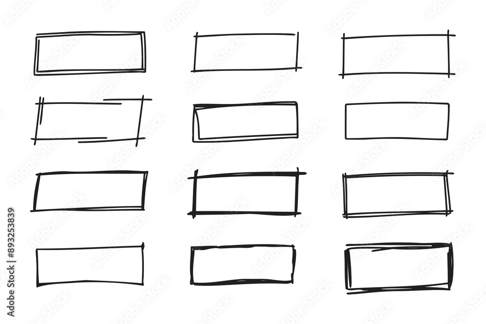 Poster hand drawn doodle vector rectangle frames. grungy scribble rectangle frames. doodle geometric border