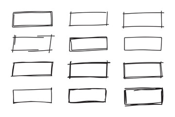 Hand drawn doodle vector rectangle frames. Grungy scribble rectangle frames. Doodle geometric borders. Pen ink empty black text boxes set. 