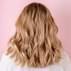 Naklejka premium Wavy blonde hair against pink background