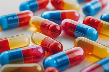 Group of antibiotic pill capsules. Healthcare and medical concept. 