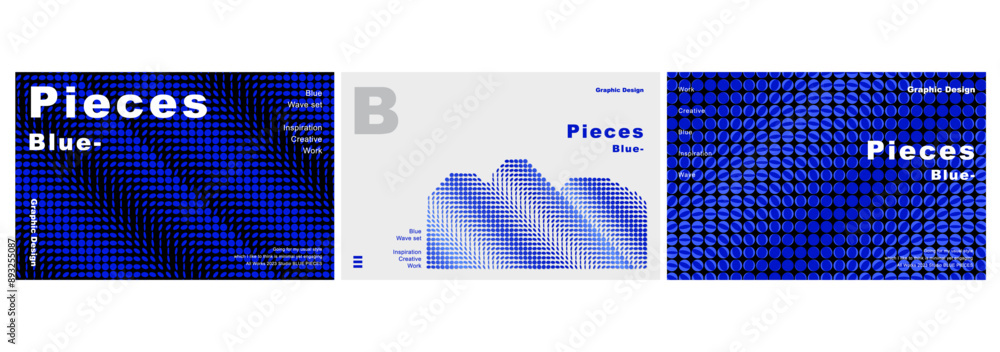 Poster modern pattern pieces blue graphic template set presentation branding motif digital wave geometry dy