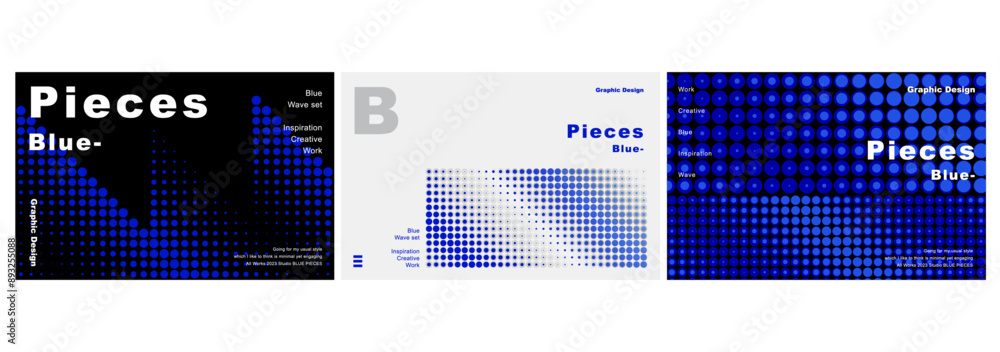 Poster modern pattern pieces blue graphic template set presentation branding motif digital wave geometry dy