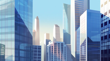 Obraz premium A futuristic skyscraper with a sleek, reflective glass facade rising against a clear blue sky, showcasing modern urban architecture and advanced design