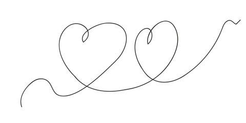 Continuous thin line heart vector illustration, minimalist love sketch doodle. One line art valentine icon