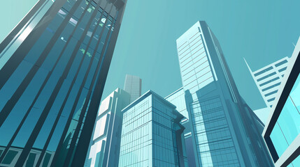 Obraz premium A futuristic skyscraper with a sleek, reflective glass facade rising against a clear blue sky, showcasing modern urban architecture and advanced design