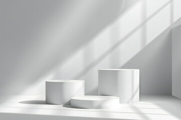 Fototapeta premium White Podiums with Shadows, Minimalist and Modern Abstract Decor