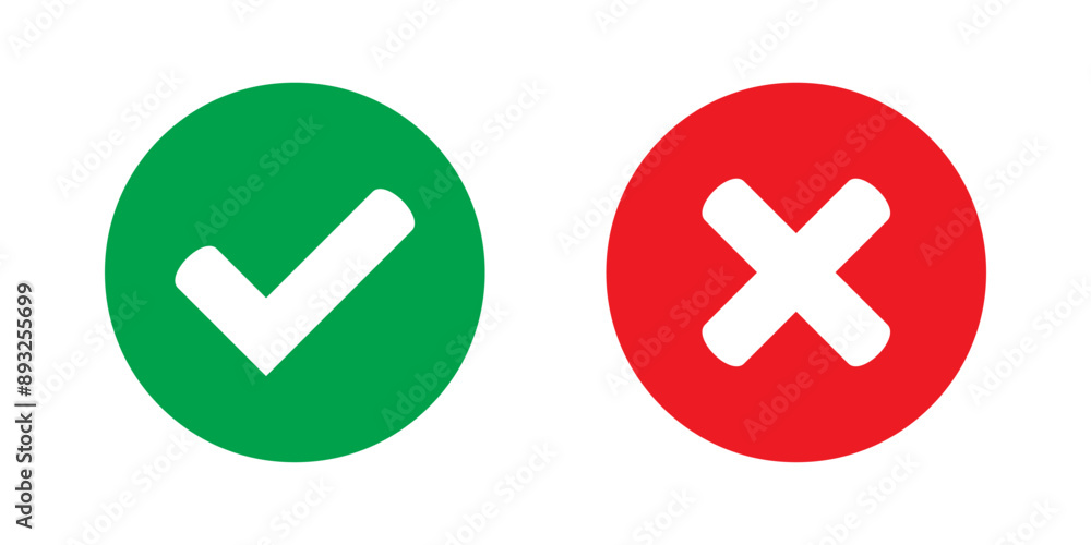 Aufkleber right or wrong icons. green tick and red cross checkmarks. yes or no symbol, approved or rejected ic