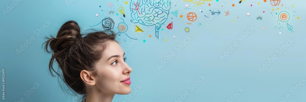 Poster The significance of Creative Thinking and Imagination is highlighted by key concepts such as creativity, innovation, design, and mental wellbeing, represented through a variety of elements