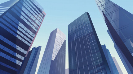 A futuristic skyscraper with a sleek, reflective glass facade rising against a clear blue sky, showcasing modern urban architecture and advanced design