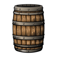 Beverage barrel. Vector illustration in engraving technique of wooden old alcohol cask.