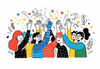 Fototapeta premium National Friendship Day. happy people giving high fives, minimalistic line art style with flat colors and simple shapes