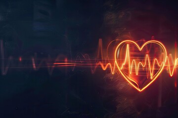 Glowing Heartbeat, a vibrant heart pulsating with a heartbeat line against a dark backdrop, symbolizing vitality and the essence of health and well-being.
