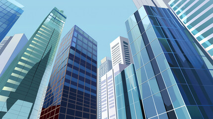 Obraz premium A futuristic skyscraper with a sleek, reflective glass facade rising against a clear blue sky, showcasing modern urban architecture and advanced design