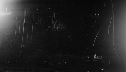 Old film texture with scratches, noise and light leaks. Realistic transparent overlay film texture in black-white, dust and grain. Distressed retro movie or photo negative effect of cinema nostalgia