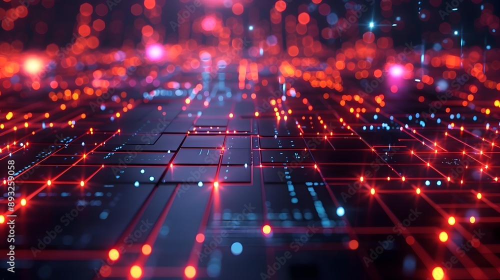 Poster dazzling digital grid with glowing interconnected nodes and lines in futuristic cyber concept backgr