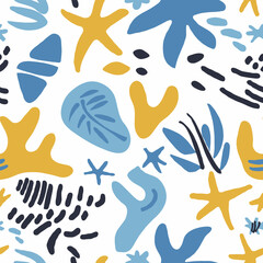 minimalistic beach motif seamless light blue and yellow pattern
