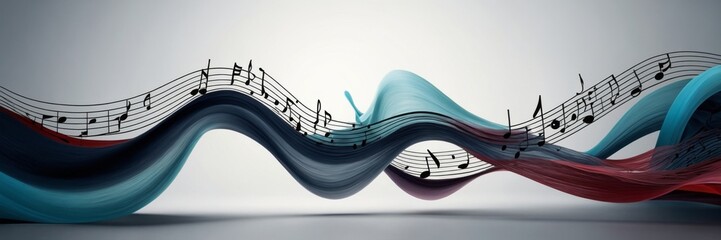 An abstract depiction of musical staves transformed into waves symbolizing sound.