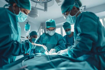 Professional doctor medical with teamwork performing surgical operation patient in hospital. 