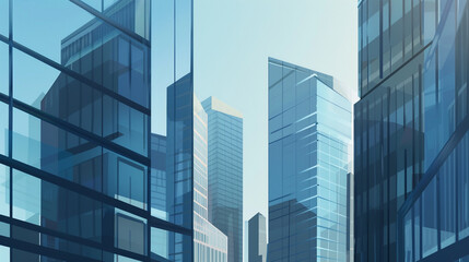 Fototapeta premium A futuristic skyscraper with a sleek, reflective glass facade rising against a clear blue sky, showcasing modern urban architecture and advanced design