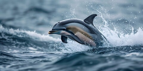 Fototapeta premium Playful Dolphin Leaping from the Ocean with Sparkling Water Droplets