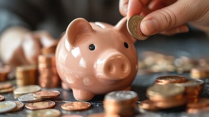 piggy bank and coins