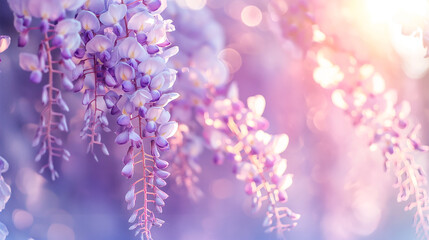 Obraz premium Purple Wisteria Blossoms in Morning Light. Generative AI