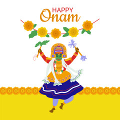 Happy Onam . Indian Kerala festival happy onam greetings background. Vector illustration